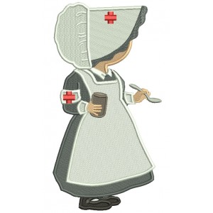 Sunbonnet Nurse Holding Bottle With Medicine Medical Filled Summer Machine Embroidery Design Digitized Pattern