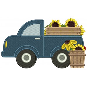 Truck With Sunflowers Fall Filled Machine Embroidery Design Digitized Pattern