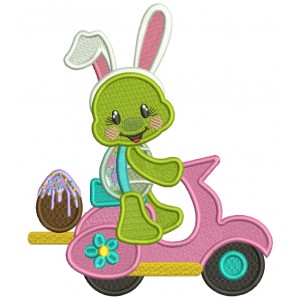 Turtle With Bunny Ears Riding Moped Easter Filled Machine Embroidery Design Digitized Pattern 