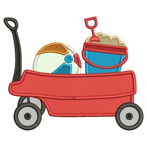 Wagon With Beach Ball And Bucket With Sand Applique Machine Embroidery Design Digitized Pattern