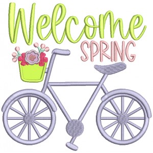 Welcome Spring Bicycle Applique Machine Embroidery Design Digitized Pattern