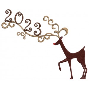 2023 Deer With Fancy Antlers Happy New Year Christmas Filled Machine Embroidery Design Digitized Pattern