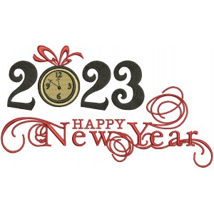 2023 Happy New Year Clock Strikes Twelve Filled Machine Embroidery Design Digitized Pattern