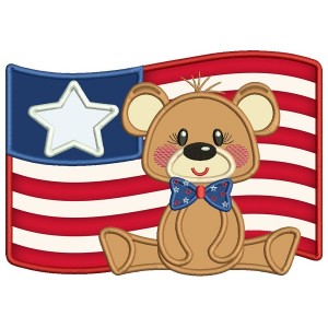 4th Of July Bear With Big American Flag Applique Machine Embroidery Design Digitized Pattern