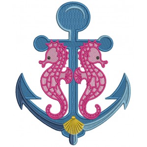 Anchor With Two Seahorses Filled Machine Embroidery Design Digitized Pattern