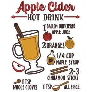 Apple Cider Hot Drink Recipe Fall Applique Machine Embroidery Design Digitized Pattern