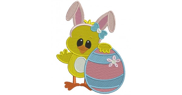 Baby Chick Holding Big Easter Egg Filled Machine Embroidery Design ...