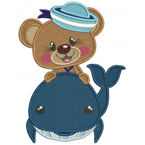 Bear Sailor And a Whale Filled Machine Embroidery Design Digitized Pattern