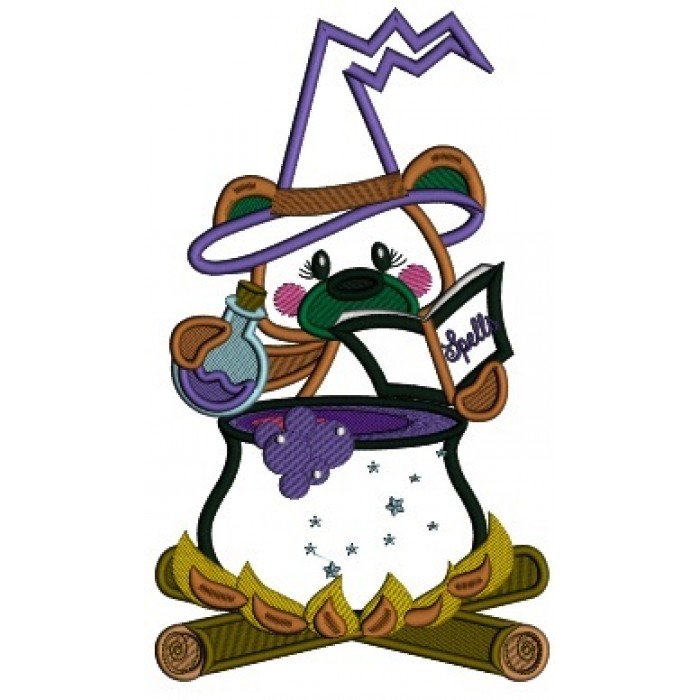 Bear Wizard Casting a Spell Halloween Applique Machine Embroidery