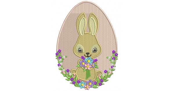 Bunny Holding Flowers And Easter Egg Filled Machine Embroidery Design ...