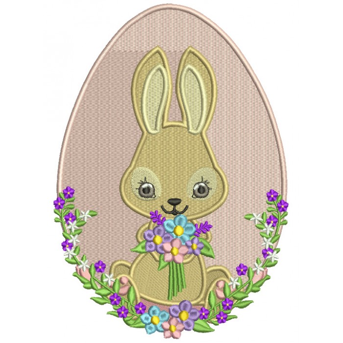 Bunny Holding Flowers And Easter Egg Filled Machine Embroidery Design ...