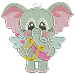 Cute Baby Elephant Angel With a Harp Valentine's Day Filled Machine Embroidery Design Digitized Pattern