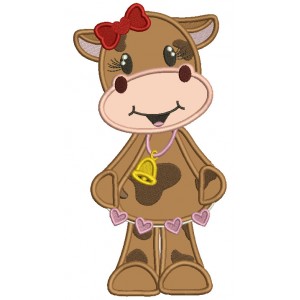 Cute Girl Cow With a Bell Valentine's Day Applique Machine Embroidery Design Digitized Pattern