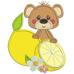 Cute Little Bear Holding a Lemon Applique Machine Embroidery Design Digitized Pattern