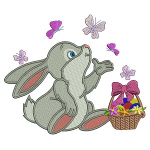 Cute Little Bunny Catching Butterflies Easter Filled Machine Embroidery Design Digitized Pattern