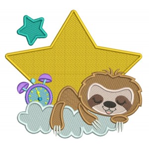 Cute Little Sloth One THe Cloud Filled Machine Embroidery Design Digitized Pattern