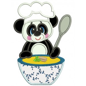 Cute Panda Cooking Soup Applique Machine Embroidery Design Digitized Pattern