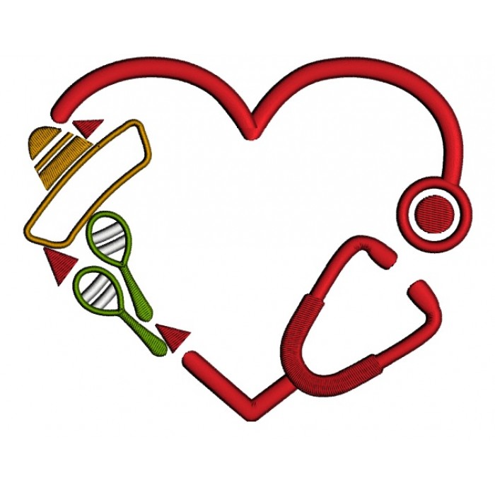 Heart Stethoscope Sombrero Applique Machine Embroidery Design Digitized