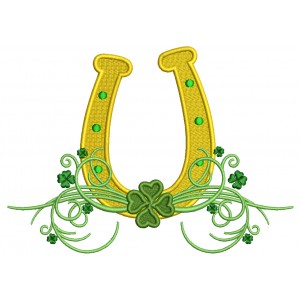 Horseshoe And Shamrocks On The Vine St.Patrick's Day Filled Machine Embroidery Design Digitized Pattern 