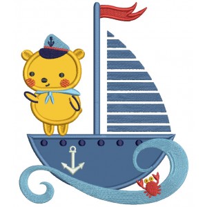 Little Bear Sailor Applique Machine Embroidery Design Digitized Pattern