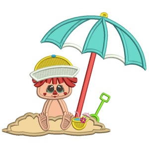 Little Boy On The Beach Sitting In The Sand Summer Applique Machine Embroidery Design Digitized Pattern
