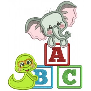 Little Elephant With ABC Blocks Back To School Applique Machine Embroidery Design Digitized Pattern