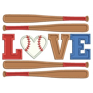Love Two Baseball Bats Applique Machine Embroidery Design Digitized Pattern