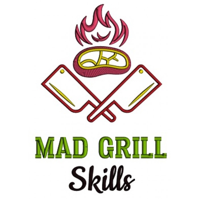 Mad Grill Skills Cooking Steak Applique Machine Embroidery Design