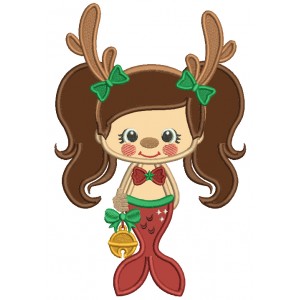Mermaid With Deer Antlers Applique Christmas Machine Embroidery Design Digitized Pattern