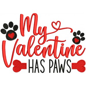 My Valentine Has Paws Dog Bone Valentine's Day Filled Machine Embroidery Design Digitized Pattern