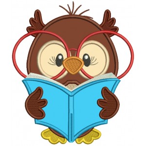 Owl Wearing Huge Glasses Reading a Book School Applique Machine Embroidery Design Digitized Pattern