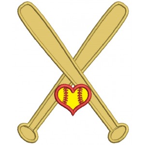 Softball Bats With Heart Sports Applique Machine Embroidery Design Digitized Pattern