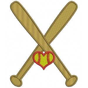 Softball Bats With Heart Sports Filled Machine Embroidery Design Digitized Pattern