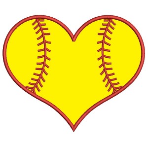 Softball Heart Sports Applique Machine Embroidery Design Digitized Pattern
