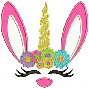Unicorn With Bunny Ears Applique Easter Machine Embroidery Design Digitized Pattern