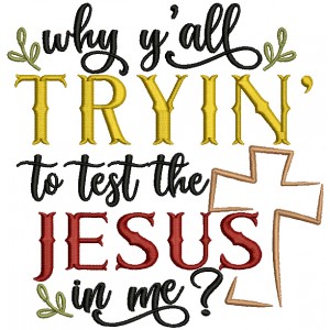 Why Yall Trying To Test The Jesus In Me Religious Filled Machine Embroidery Design Digitized Pattern