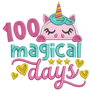 100 Magical Days Unicorn School Applique Machine Embroidery Design Digitized Pattern