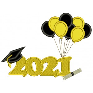 2021 Graduation Cap And Balloons Applique Machine Embroidery Design Digitized Pattern