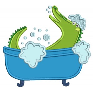 Alligator Taking a Bath Applique Machine Embroidery Design Digitized Pattern