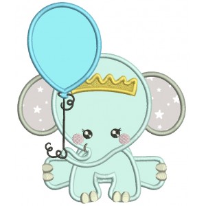 Baby Boy Elephant With a Balloons Applique Machine Embroidery Design Digitized Pattern