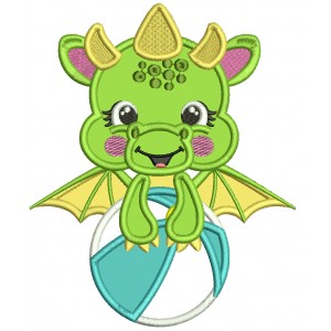 Baby Dragon Holding Beach Ball Summer Applique Machine Embroidery Design Digitized Pattern