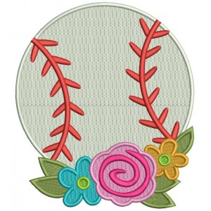 Baseball With Beautiful Flowers Filled Machine Embroidery Design Digitized Pattern