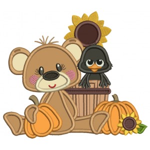 Bear Crow Pumpkins And Sunflower Applique Machine Embroidery Design Digitized Pattern