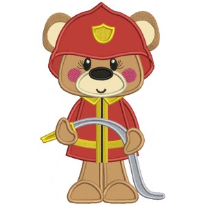 Bear Firefighter Holding a Hose Applique Machine Embroidery Design Digitized Pattern