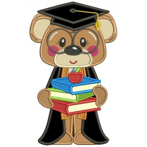 Bear Graduate Holding Books School Applique Machine Embroidery Design Digitized Pattern