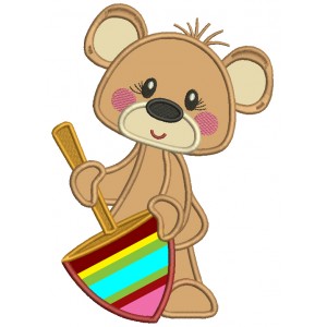 Bear Holding a Big Spinning Top Toy Applique Machine Embroidery Design Digitized Pattern