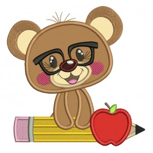 Bear Student Holding Pencil School Applique Machine Embroidery Design Digitized Pattern