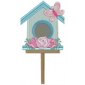 Bird House With Butterfly Filled Machine Embroidery Design Digitized Pattern