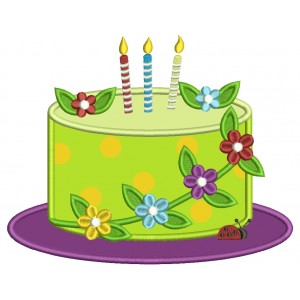 Birthday Cake With Candles And Flowers Applique Machine Embroidery Design Digitized Pattern