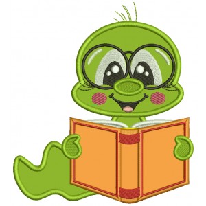 Bookworm Reading a Book School Applique Machine Embroidery Design Digitized Pattern